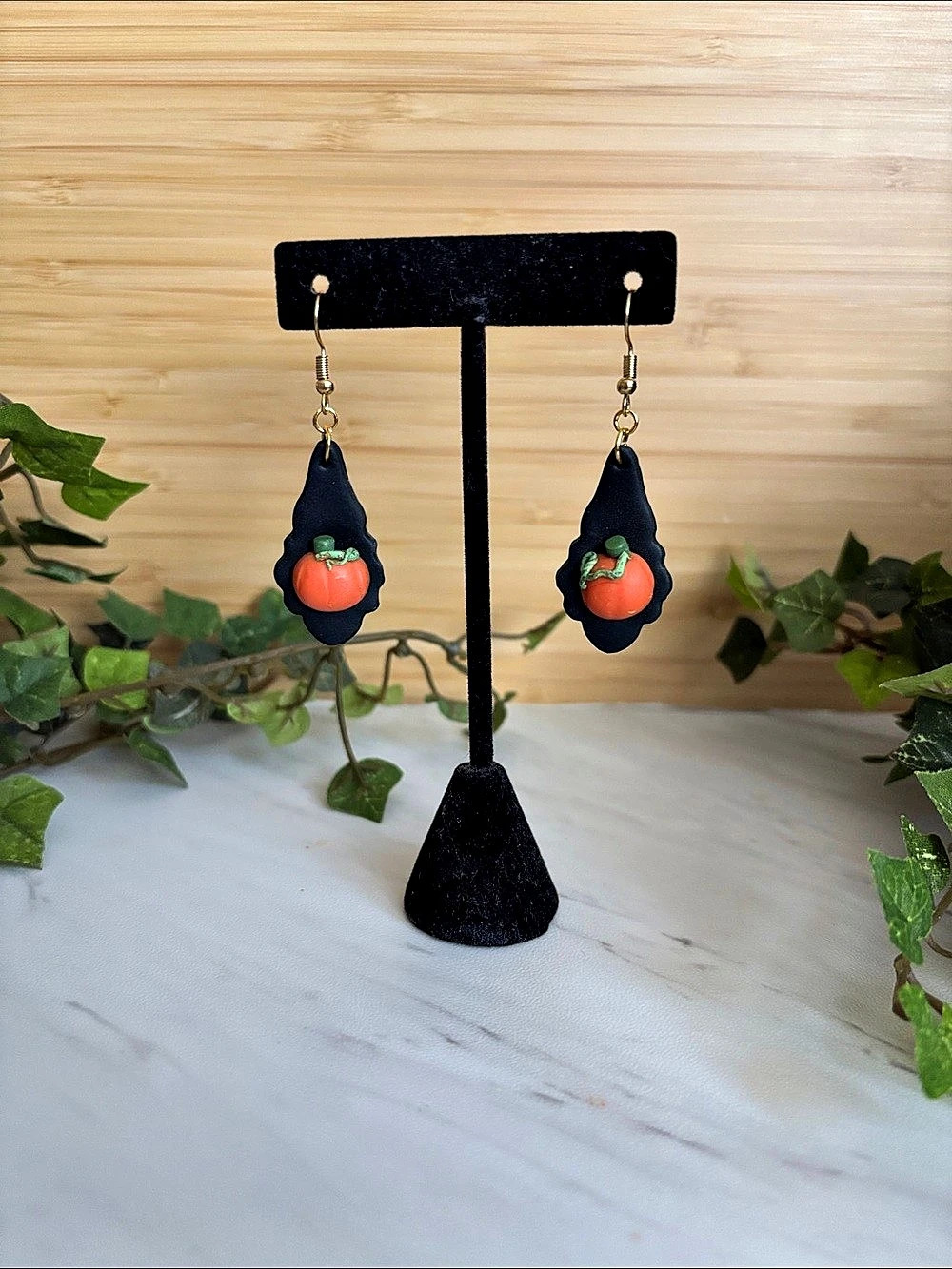 Pumpkin dangle Earrings Polymer Clay Handmade